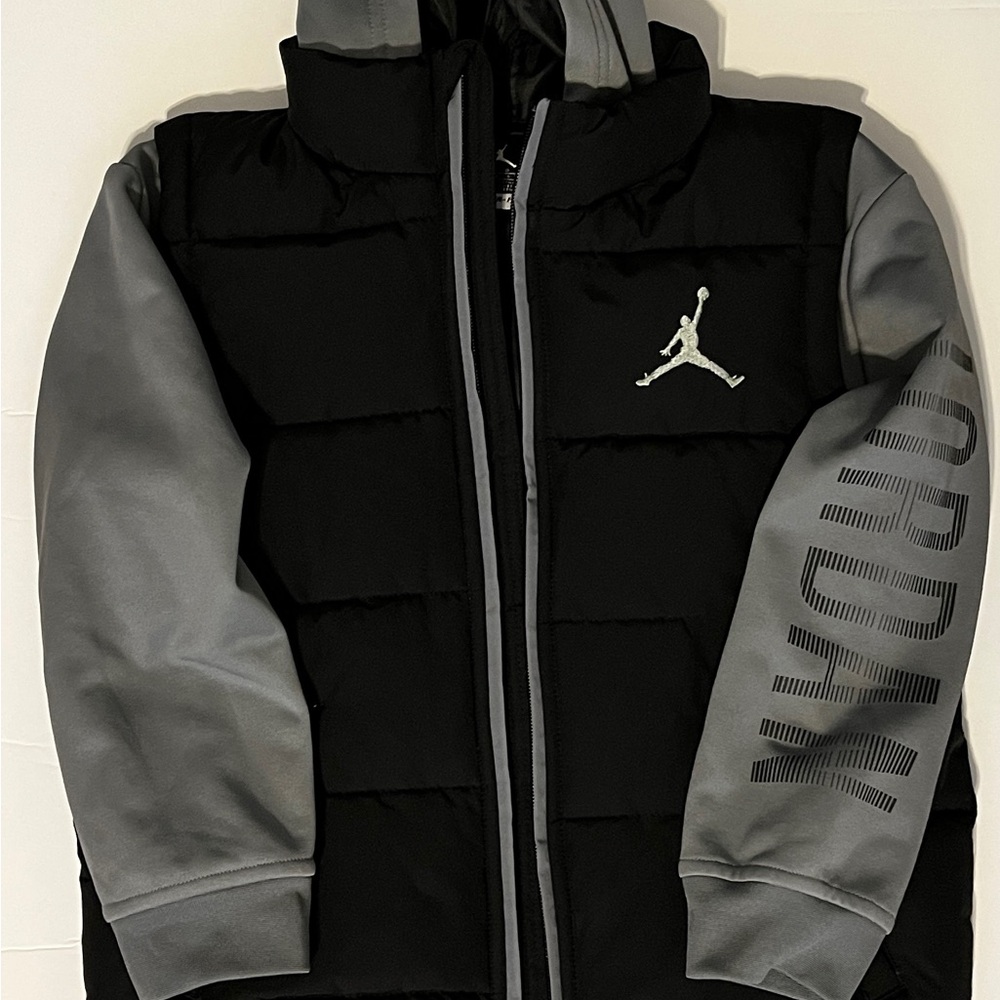 Black and Gray Hooded Jordan Jacket with Logo